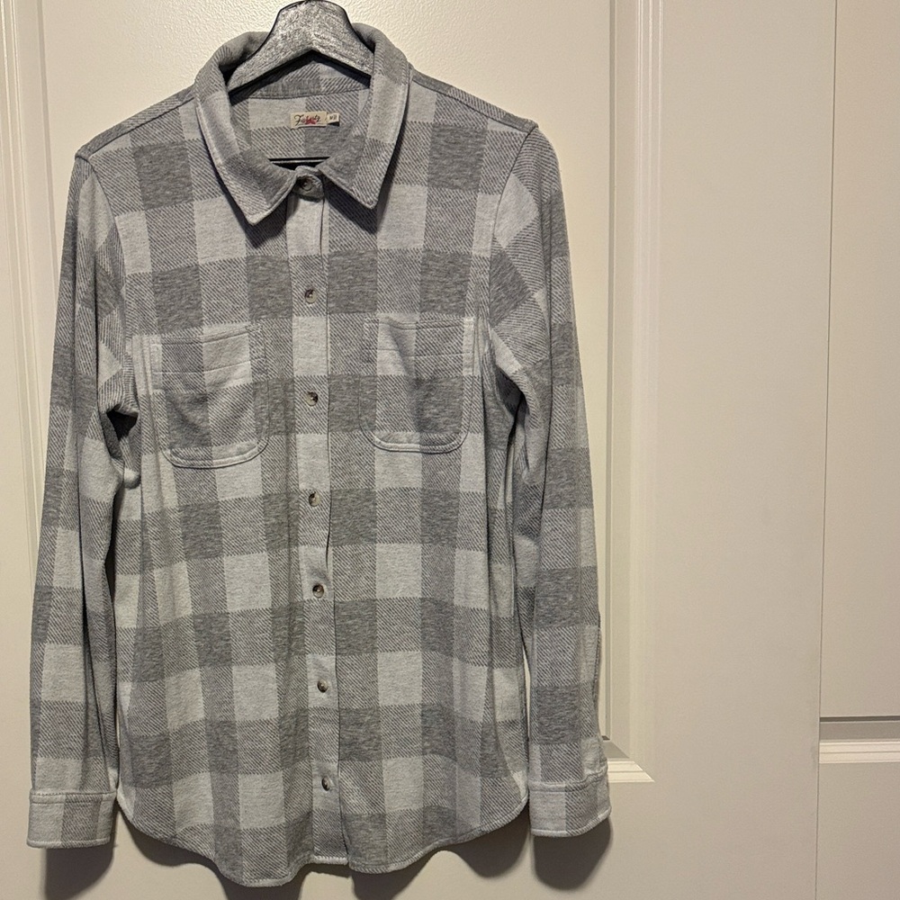 Faherty Womans Legend Light/Dark Gray Buffalo Checkered Shirt Flannel Sz Medium